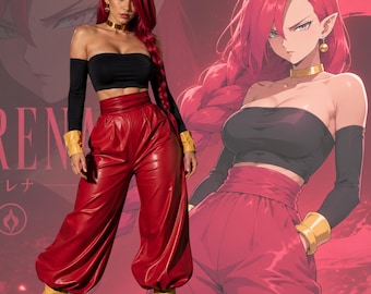 Anime inspiriert rote Leder Haremshose Cosplay Hose für Frauen | Fantasy Style hohe Taille Pumphose | Comic Convention Kostüm Unterteil