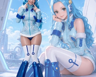 Anime inspiriert Blau futuristische Cosplay Kostüm, Sci-Fi Bodysuit Outfit, Eierkopf Stil Kostüm, Cyber Anime Cosplay, Frauen Convention Kostüm