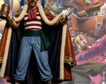 Anime Inspiriert Piraten Kapitän Mantel Cosplay, Pelzbesatz Leder Stil Langer Mantel, Fantasy Piraten Kostüm Jacke, Convention Outfit