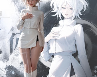 Anime Inspired White Leather Outfit, Futuristic Cosplay Costume Set, Jacket and Skirt, Cyberpunk Style Costume, Custom Size Cosplay Outfit