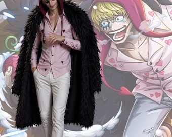 Cosplay Pelzmantel Männer Anime inspiriert Kapuzen Schwarzer Mantel Lange Feder Zotteljacke Gothic Bösewicht Kostüm Streetwear