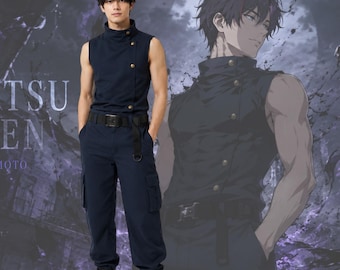 Anime inspiriert Ärmellose Jacke & Cargo-Hosen-Set mit hohem Kragen, Cosplay Outfit, Taktisches Uniform Kostüm, Maßanfertigung