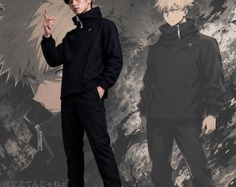 Anime inspirierte schwarze Uniform Cosplay Set, dunkle Streetwear Cosplay Outfit, Manga inspiriert Cosplay, kundenspezifische Anime Jacke Set, Convention Outfit