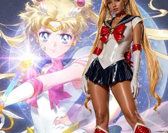 Anime Inspiriert Sailor Stil Cosplay Kostüm Frauen Latex Kleid Halloween Outfit Kawaii Schuluniform Cosplay Sexy Anime Kostüm Custom Fit