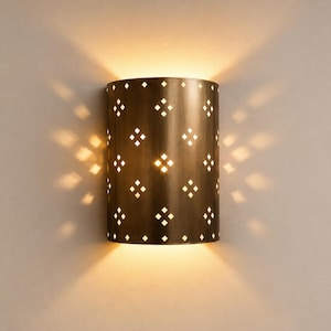 Handcrafted Brass Wall Sconce | Cut Floral Pattern | Up Down Wall Light | Boho Moroccan Lamp