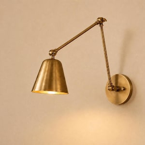 Massiver Messing Swing Arm Wandleuchte | Verstellbare Mid Century Leselampe