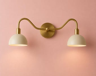 Mid Century Double Wall Sconce Brass Vanity Light - Bathroom Wall Lamp