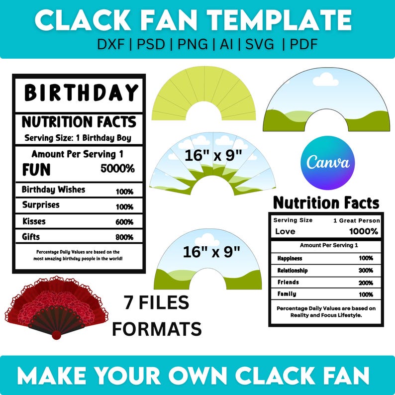 Clack File Clack Fan Template Bundle: 4 Sizes, Editable Canva Design (digital ...