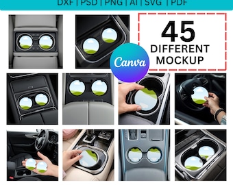 Maquettes de sous-verres de voiture sur toile, double porte-gobelet pour console par sublimation, 45 maquettes modifiables, téléchargement numérique