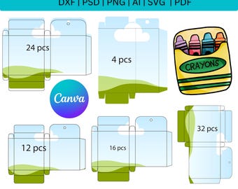 Lot de 6 modèles de boîte à crayons de couleur, modèle de boîte à crayons de couleur, boîte-cadeau pour stylos de couleur cire, accessoires de fête, modèle de boîte-cadeau, boîte-cadeau sur toile, glisser-déposer