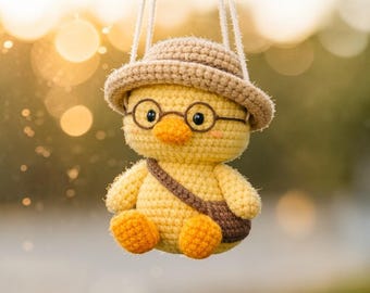 Pato de ganchillo para colgar en el coche, bonito regalo hecho a mano, dije de pato amigurumi, decoración kawaii para coche, adorno de animal, regalo para ella, él y niños.