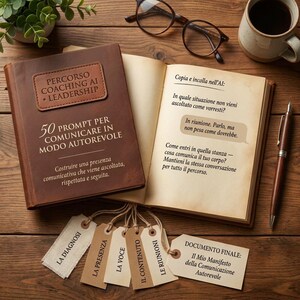 Puede incluir: Un libro abierto y un libro cerrado con cubiertas marrones están sobre una superficie de madera. El libro cerrado tiene una etiqueta de cuero con texto. El libro abierto tiene texto en italiano. También hay etiquetas y un bolígrafo.