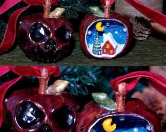 El secreto de la reina: adorno navideño de manzana envenenada impreso en 3D / diorama gótico que brilla en la oscuridad