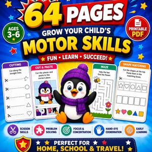 Scissor Skills Busy Book PDF, Cutting Practice Worksheets for Kids Ages 3-6, Fine Motor Activities, Preschool Printable Pack