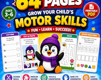 Kids Motor Skills Busy Book PDF |Cutting Practice Scissor Skills Workbook | Preschool Fine Motor Worksheets | Printable Cutting Activities