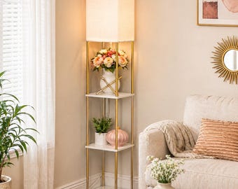 Floor Lamp with Shelves LED Modern Corner Shelf Lamp Storage