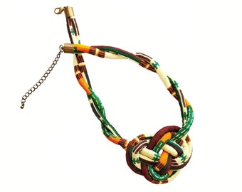 Necklace - Traditional African Kente-Print Corded Weave-Design Necklace