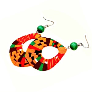 Earring Fab - African Kente-Print Wrapped Fan-Shaped Hoop Earrings