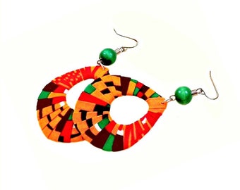 Earring Fab - African Kente-Print Wrapped Fan-Shaped Hoop Earrings
