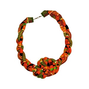 Necklace - Traditional African Kente-Print Knot and Braided Design Necklace (Matching Buttons and Hoops Available)