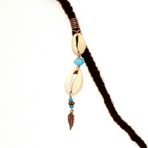 Dreadlock Jewelry - Cowrie and Copper Leaf Charm Loc Jewel