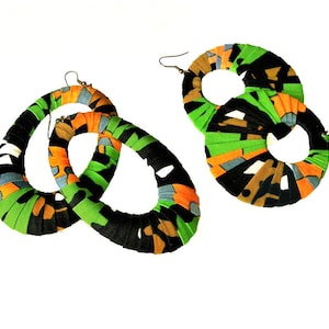 Earring Fab - African Wax-Print Wrapped Large Oval Hoops or Large Fan-Shaped Round Hoops
