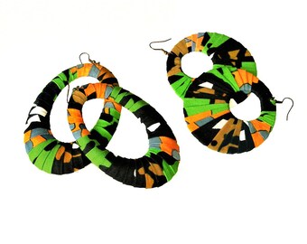Earring Fab - African Wax-Print Wrapped Large Oval Hoops or Large Fan-Shaped Round Hoops