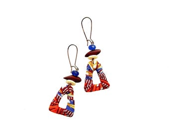 CLEARANCE - Earring Fab - African Wax Print Wrapped Triangle Earrings