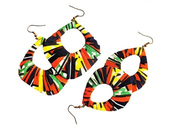 Earring Fab - Traditional African Wax-Print Wrapped Teardrop or Diamond Fan-Shaped Hoops