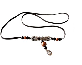 Loc Tie:  Antique Silver and Copper Double Owl Loc Tie