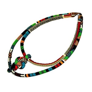 Necklace - Multi-Colored Kente-Print Double-Corded Infinity Knot 16&quot; Choker (Coordinating Cord Hoops Available)