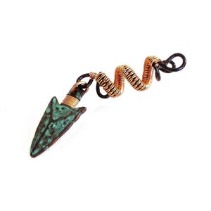 Dreadlock Jewelry - Copper and Turquoise Patina Textured Arrowhead Loc Jewel