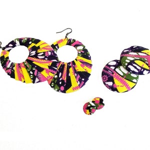 Earring Fab - Traditional African Batik Wax-Print Wrapped Oval Fan-Shaped Hoops, Buttons or Studs