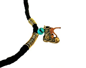 Dreadlock Jewelry - Golden Downward-Spiraled Boot Charm and Turquoise Howlite Gemstone Loc Jewel and Accent Slide