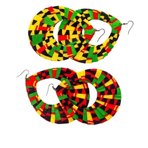 Earring Fab - African Kente-Print Rasta Flair Oversized Wrapped Hoops