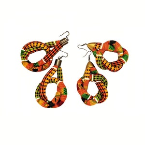 Earring Fab - Traditional African Kente-Print Corded Open-Knot and Twisted Knot-Design Hoops (INDIVIDUAL PURCHASES)