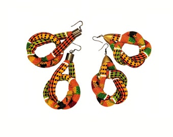 Earring Fab - Traditional African Kente-Print Corded Open-Knot and Twisted Knot-Design Hoops (INDIVIDUAL PURCHASES)