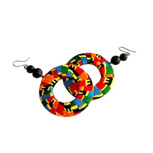 CLEARANCE - Earring Fab - Traditional African Kente-Print Donut Ring Dangles