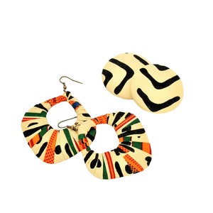 Earring Fab - Traditional African Kente Print Wrapped Diamond Fan-Shape or Button Earrings (Not a set.  Individual purchases)