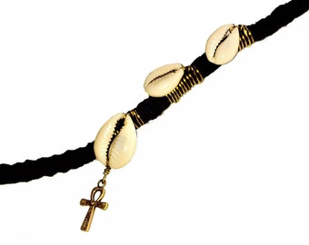 Dreadlock Jewelry - Antique Gold Ankh and Cowrie Loc Jewel and Coordinated Slides