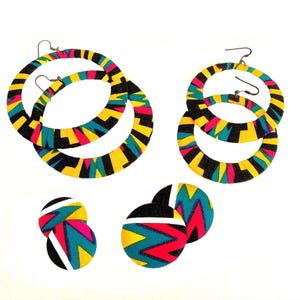 Earring Fab - Traditional Kente Print Wrapped Hoops and Buttons