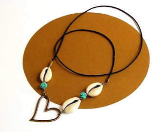 Loc Tie:  Antique Gold Open Heart and Cowrie Loc Tie (Can also be worn as a necklace)