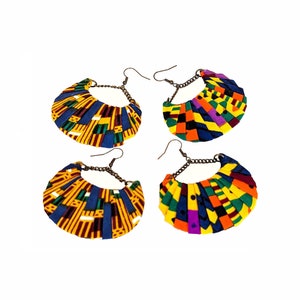 Earring Fab - Traditional African Kente and Patchwork-Print Fan-Shape Dangles (Each Pair INDIVIDUAL PURCHASE)