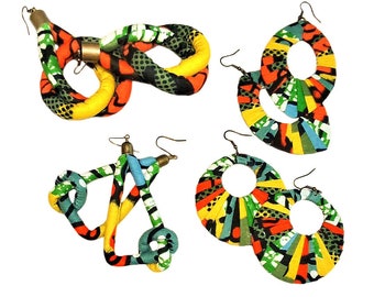 Earring Fab - African-Print Triangle Knot-Design, Circle Open-Knot Design, Pointed Oval, or Circle Fan Hoops (INDIVIDUAL PURCHASES)