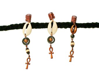 Dreadlock Jewelry - Antique Copper Ankh and Cowrie Loc Jewel (INDIVIDUAL PURCHASES)