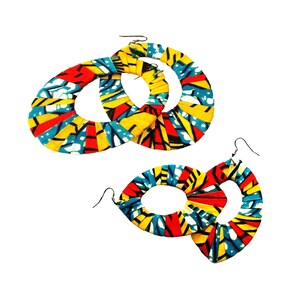 Boucles d'oreilles Fab - grandes boucles d'oreilles ovales en forme d'éventail ou grandes boucles d'oreilles enveloppées à imprimé batik africain