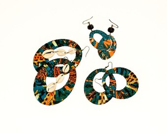Earring Fab - Traditional African-Print Wrapped Oval Hoops and Dangles (Three Sizes - Individual Purchases)