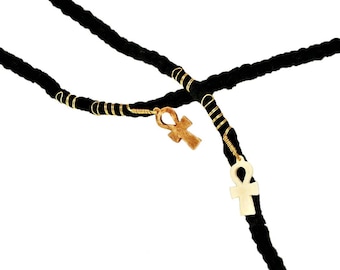 Dreadlock Jewelry - His or Her Bright Gold Double-Spiraled Bone Ankh Loc Jewel and Coordinating Slide (Listing is for One Set)