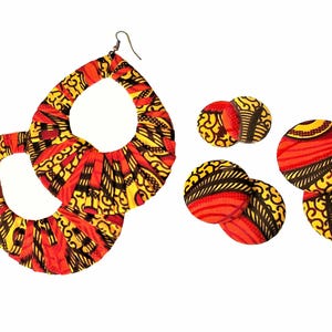 Earring Fab - African Wax Print Fabric Oversized Wrapped Hoops and Buttons