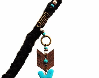 Dreadlock Jewelry - Turquoise Stone and Leather-Design Arrowhead Loc Jewel and Accent Slide